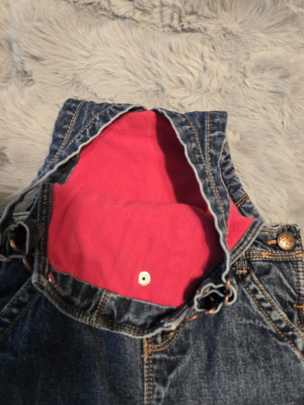 OshKosh B'gosh Hot Pink Fleece Lined Denim Overalls 18M Diaper Snaps